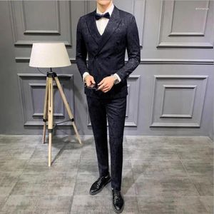 Garnitury męskie garnitur dla mężczyzn Jacquard Slim Fit Formal Dinner Elegancka sukienka Custome duży dżentelmen Tuxedo 3piece (kamizelka spodni)