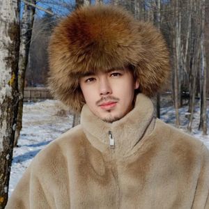 Trapper Hats Designer brand men and women fox fur cap Raccoon warm cold thick leather hat gorras para hombres caps for 231122