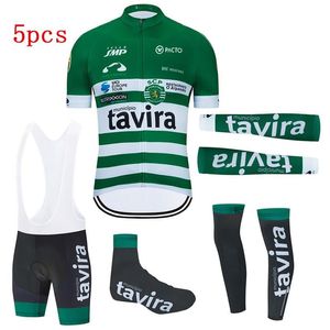 2021 New Green Tavira Maglia da ciclismo estiva Set da uomo Pantaloncini in gel con bretelle 5 pezzi Vestito Pro Team Maglia da bicicletta Maillot Culotte Sport Wear246Z