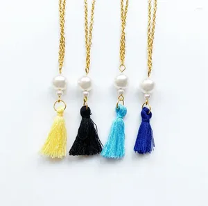Naszyjniki wiszące mini bawełniane frędzle uroki imitacja perełki perełki naszyjnik biżuteria złoto kolor linku łańcuch prosty styl