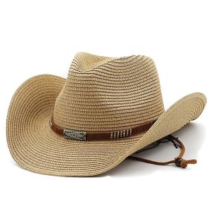 Hut mit breiter Krempe Eimer Klassischer Riemen Stroh Cowboy Herren Damen Retro Westernreiten Einstellbar Unisex 230421