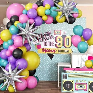 Decoração de festa rosa preto música balão arco kit prata estrela folha globos para 80s 90s dança discoteca hip hop aniversário