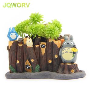 JQworv Modern Cartoon Succulent Planterare Pot Harts Creative Crafts Söt Totoro Flower Pot Home Decorations Vase Mini Garden Pots Y2250G