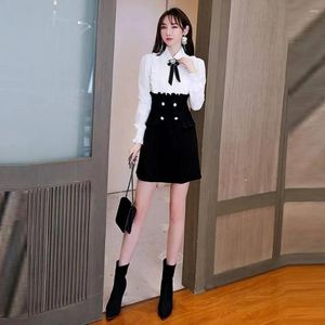 Work Dresses 2023 Women's Autumn Coat Suit Jacket Black Slim Windbreaker Long Trench Dress Blazer Spring Two Piece Set Lady