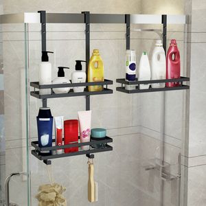 Bathroom Shelves Shower Caddy Hanging Shelf with Hooks Suction Cups Stainless Steel Hanging Door Shower Rack Rustproof Hanging Shower Caddy Rack 230422