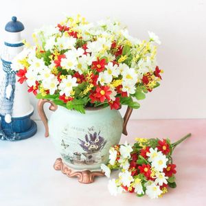 Flores decorativas artificial crisântemo planta bonsai plástico pequeno vaso de árvore falso flor vasos ornamentos para casa quarto jardim