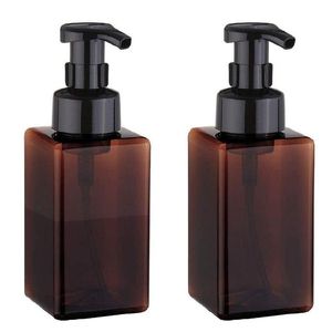 Square Foaming Soap Dispenser 450ml 15oz Amber Refillable Plastic Foam Pump Bottle for Liquid Soap Shampoo Body Wash Frlav