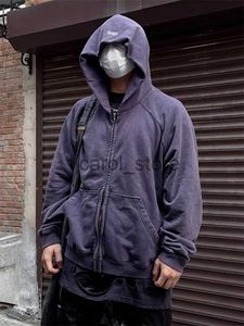 Erkek Hoodies Sweatshirtler Uzak Arşiv Mor Ağır Siklet Vintage Kızarmış Çiçek Yıkama Fermuarı Hoodie Hasarlı Tasarım Kısa Erkek ve Kadın Kazak J231121