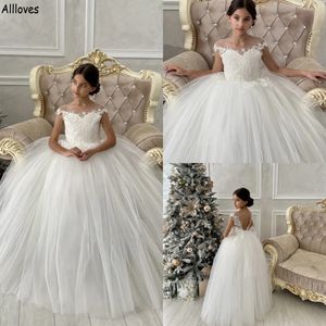 Pufpy Tulse Ball Hown Flower Girl Планты для свадебной вечеринки рукава кружев