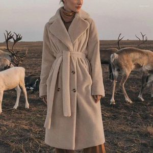 Женское меховое женское зимнее теплое длинное пальто из искусственного меха с поясом, бархатные топы с отложным воротником, куртки Casaco Feminino