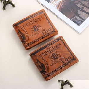 Retro Homens Carteiras Padrão de Dólar Carteira Cartão de Crédito Mti-Bolso Bolsa Pu Couro Clipe de Dinheiro Presente Surpresa Fontes de Festa Drop Delivery Dh5A1