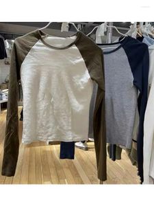 Damen-T-Shirts, lässig, für Damen, braun, schlank, T-Shirts, 2023, Herbst, Vintage, O-Ausschnitt, Raglan, lange Ärmel, weiblich, schicke Tops