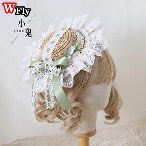 Berretti Harajuku Sweet Women Girls Summer Cappello di paglia Beach Sun Handmade Kawaii Lolita Princess Lace Bow Hats Decora il copricapo