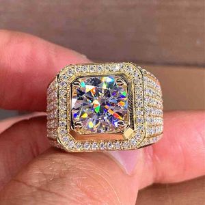 Wedding Rings 18K Gold Solitaire Male 2ct Lab Diamond Brass Ring Luxury Zircon Jewelry Engagement band for men gift with box 23ess