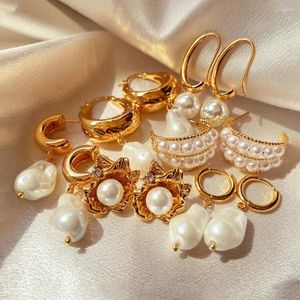 Orecchini pendenti Elegante perla barocca Goccia Donna Colore oro C Forma Cerchio Cerchi Huggie Cartilagine Piercing Orecchino Ragazza Gioielli di moda