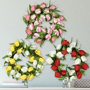 Dekorative Blumen Sommerkranz Türdekoration Tulpen Sen Hochzeit Haus Rattan 40 cm beleuchtet batteriebetrieben