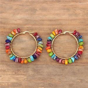 Baumelnde Ohrringe, ethnisch, handgefertigt, 7 Chakra, Naturstein, imperialer Jaspis, Chip-Perlen, Hoop, Boho-Draht umwickelt, für Damen-Schmuck