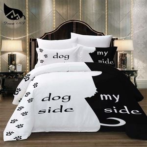 Bettwäsche-Sets Dream NS Simple Black White Set Cat/Hund/He and her Couple Bedclothes Pillowcase Customized Home Textiles Bed 230422