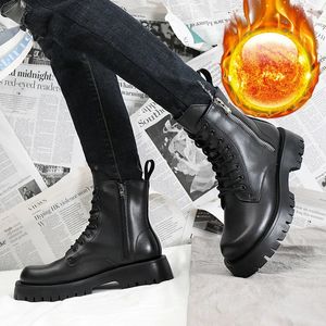 Boots Autumn Winter Shoes Men äkta läder tjock sula varm plysch kall ko man ankel botas svart a4867 231121
