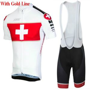 2022スイスチームプロサイクリングジャージーバイクショーツセットサマーメンズMTB自転車衣料ロパMaillot Ciclismo with Gel PAD264J