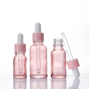 Frasco conta-gotas de vidro rosa claro, 5ml 10ml 20ml 30ml 50ml 100ml soro óleo essencial frascos de perfume com pipeta reagente iaobn