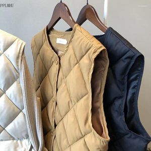 Coletes femininos elegante colarinho redondo acolchoado sem mangas pakas 2023 outono inverno quente waiscoat moda coreana ultraleve para baixo colete de algodão mulheres