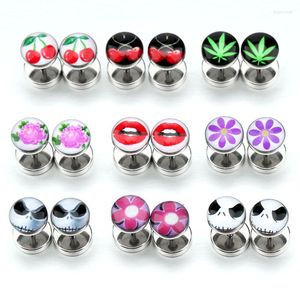 Stud Earrings 8mm Round Ear Studs Titanium Steel Oil Drip Mix Designs Plugs Brincos Pendientes Anti-allergic Jewelry For Kids'