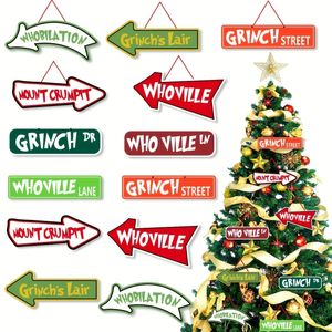 Sonstiges Event Partyzubehör Weihnachtsbaumschmuck 16 Stück Grinch Ornament Papierkarten zum Aufhängen Willkommen bei Whoville f 231122