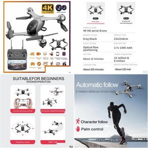 Droni Drone con fotocamera 4K HD con posizionamento del flusso ottico Quadrocopter Mantenimento dell'altitudine Fpv Quadcopter Elicottero Rc T1910164299633 Drop D Dh3O1