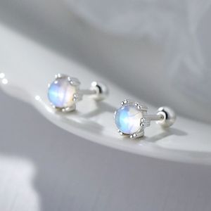 Minimalist Gemstone 925 Sterling Silver Studs Moonstone Elegant Small Stud Earring Cabochon Earrings Silver