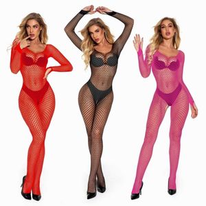Plus Size Fishnet Bodysuits Women Sexy Hollow Out Transparent Full Body Stockings Female Erotic Cosplay Costumes
