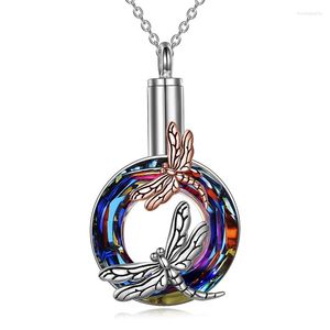 Pendant Necklaces Dragonfly Cremation Necklace For Ashes Silver Color Urn With Volcano Crystal Jewelry Gifts Human Pets