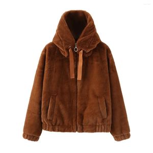 Damen Trenchcoats Winterjacken für Frauen 2023 Kapuze Fleece Warm Kaltmantel Schwarz Braun Lose Pufferjacke Kleidung Kurzer Parka Abrigo