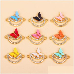 Charms Charms 10Pcs Mticolour Acrylic Butterfly Zircon Alloy Moon Connector Necklace Pendant For Womens Jewelry Making Supplies Drop D Dh6Fh