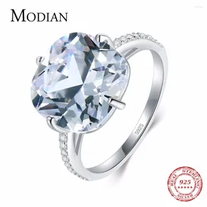 Cluster Anéis Modian 925 Anel de Prata Esterlina O Ovo de Pombo Cubic Zirconia Moda Luxo Banda de Casamento Aniversário Jóias para Mulheres Presente