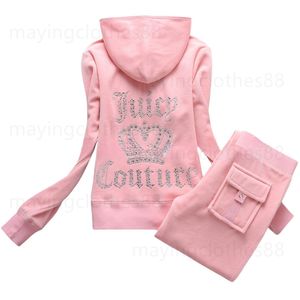 Juicy Womens TR Autumn Spring Women Sporting Suits Slim Casual Velvet Women TRS Hooded Collar Jogging Sportwear Suit Juicy 489