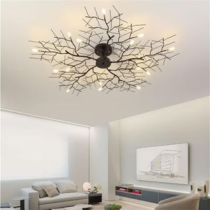 American LED Ceiling Lamp Nordic Tree Branch Iron Ceiling Lights for Living Room Bedroom Chandeliers Ceiling Decor Light Fixture285F