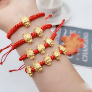 Urok bransolety chińskie zodiak bregid bransoletka złota kolor kolor ręcznie robiony czerwona linowa regulacja biżuterii