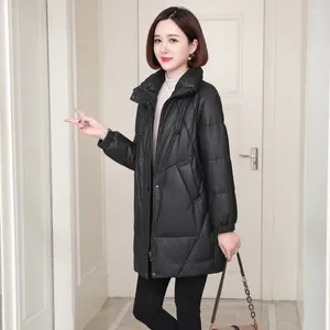 Women's Leather 2023 Promotion Genuine Down Jacket For Women Haining Sheepskin Mother's Medium Length Coat With Korean Stit