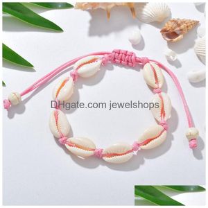 Charme Pulseiras Handmade Shell Pulseiras Natural Seashell Mão Malha Ajustável Corda Pulseiras Para Mulheres Meninas Acessórios Frisado Stra Dhu7B