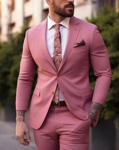 ピンクの男性タキシードビジネススーツ花groomマンプロムウェディングパーティーフォーマル2ピースセットジャケットとズボン31