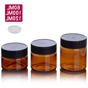 Amber Pet Plastic Cosmetic Jars Face Hand Lotion Cream Bottles With Black Screw Cap 60 ml 100 ml 120 ml AFQAG