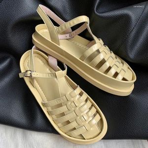 Sandaler 2023Summer Platform Women Gladiator smal band Tjock Bottom Black Rubber Sole Sandalias Femmes Roman Casual Sapatillas