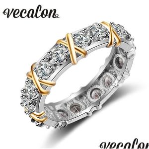 Wedding Rings Rings Vecalon 3 Colors Gem Simated Diamond Cz Engagement Band Ring For Women 10Kt White Yellow Gold Filled Female Drop D Dhnda