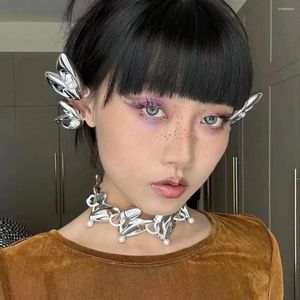 Backs Earrings Mechanical Punk Silver Color Wing Ear Clip Sexy Elf For Women Beauty Jewelry Accessories Y2k South Korea 2023