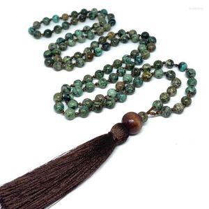 チェーン6mmアフリカのT-Urquoise G-Emstone Mala Healing Necklace Hand Knotted 108 Beads TasselネックレスJapa Malasギフト女性男性