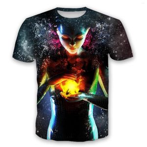 Camisetas masculinas 2023 Moda Fire Girl 3D Camiseta impressa para homens ouro colorido de verão colorido casual-deco