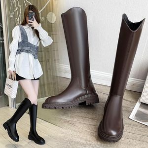Boots Long Female Thick Legs 2023 Autumn And Winter Round Head Knight Tall Thin Skinny Army Green