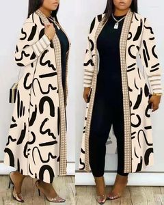 Women's Trench Coats Autumn Winter Fashion Printed Long Cardigan Coat Women Casual Loose Open Stitich