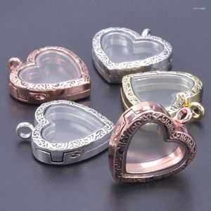Pendant Necklaces 1Pc Diy Carved Heart Glass Locket For Jewelry Bulk Vintage Geometric Floating Picture Relicario Colgantes Accessories